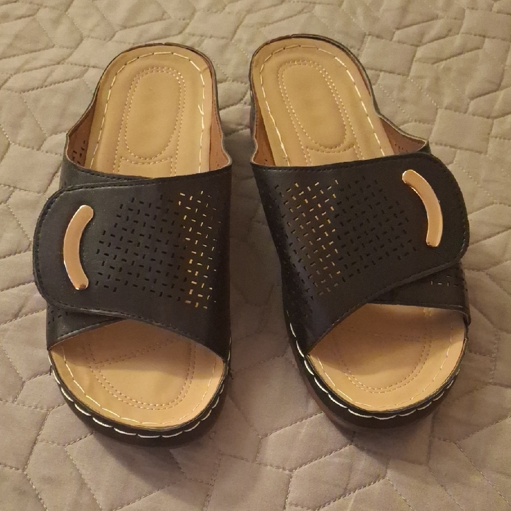 Black Perforated Women's Slide Sandals